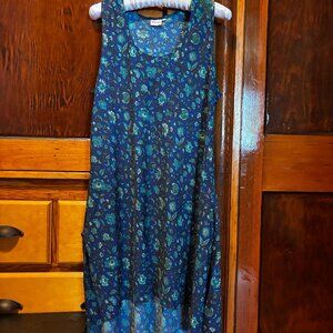 Dharma Imports Royal Blue and Teal Floral Print Sleeveless Silk Dress Size M/L